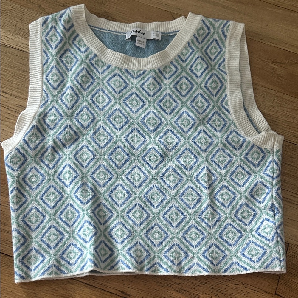 Patterned Blue and White sweater vest Tank Top one size